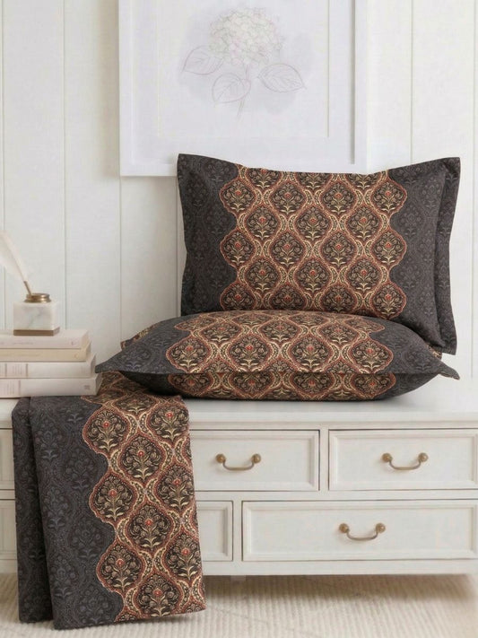 Bruno King Size Reactive Satin Bedsheet Set - Brown