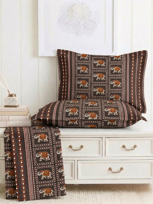 Bruno King Size Reactive Satin Bedsheet Set - Chocolate Brown