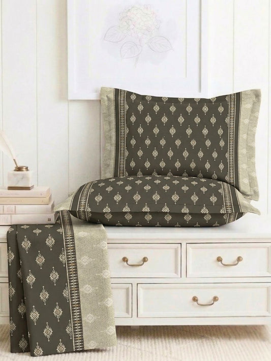 Bruno King Size Reactive Satin Bedsheet Set - Olive Grey