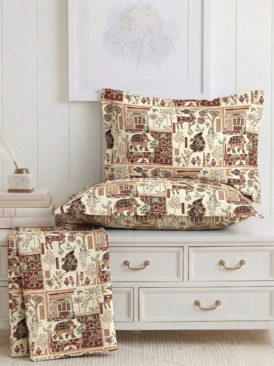 Bruno King Size Reactive Satin Bedsheet Set - Ivory