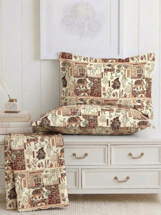 Bruno King Size Reactive Satin Bedsheet Set - Ivory
