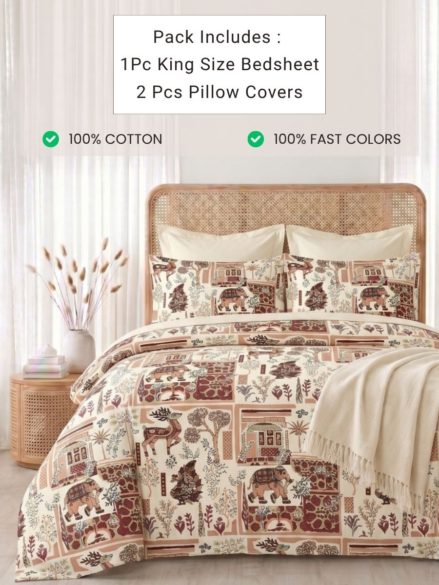 Bruno King Size Reactive Satin Bedsheet Set - Ivory