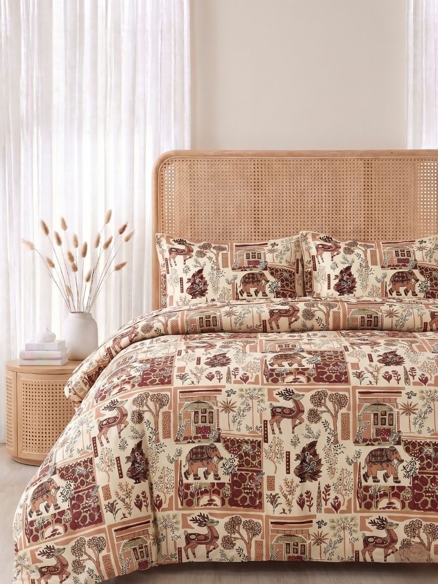 Bruno King Size Reactive Satin Bedsheet Set - Ivory