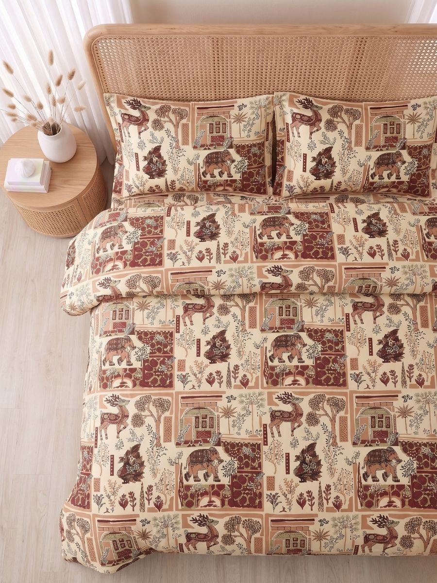 Bruno King Size Reactive Satin Bedsheet Set - Ivory