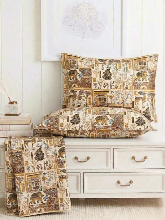 Bruno King Size Reactive Satin Bedsheet Set - Mustard Beige