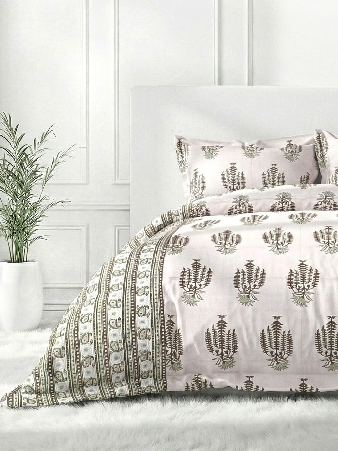 Pure Cotton King Size Bedsheet Set with 2 Pillow Covers - Clay Rose