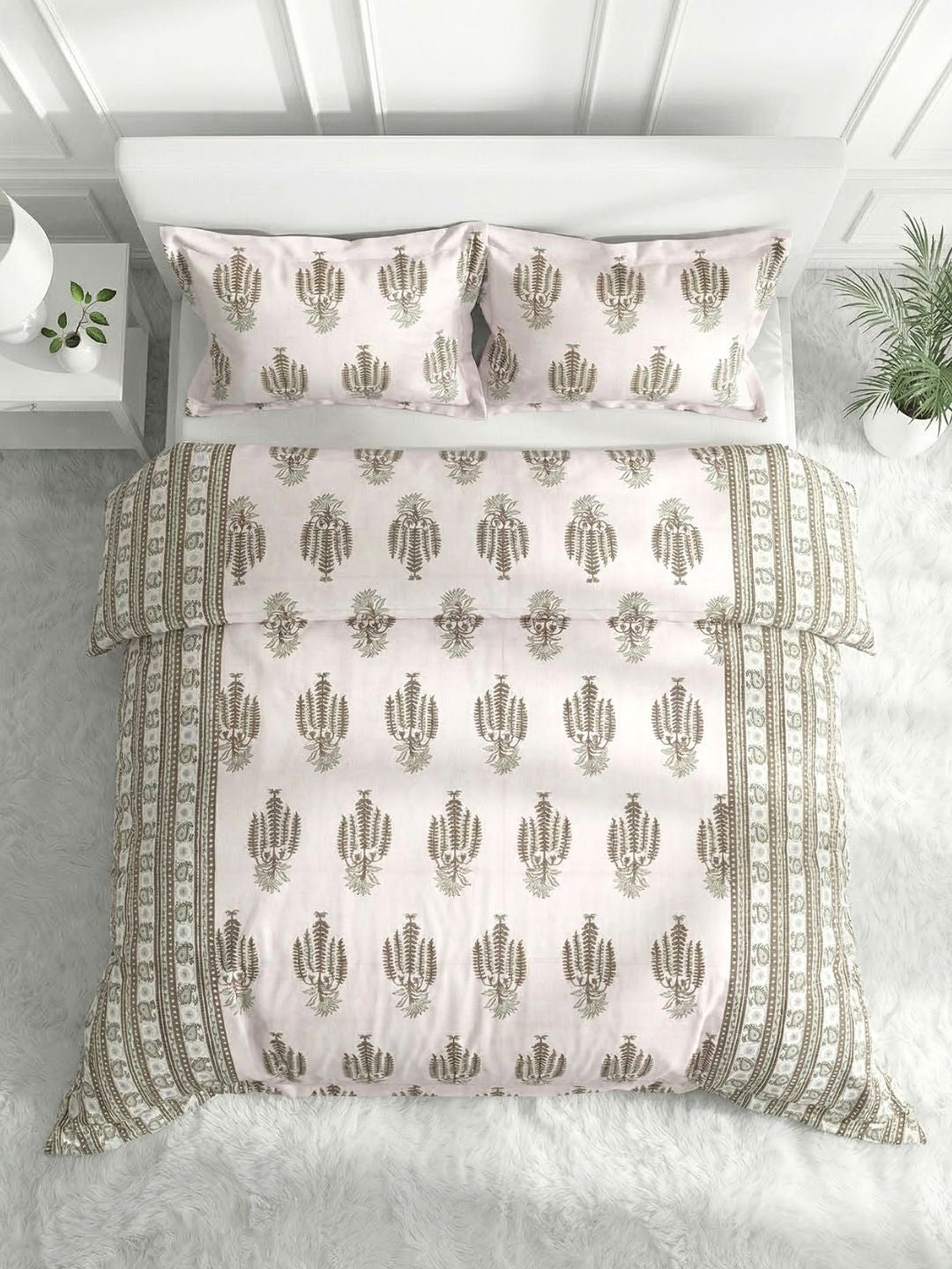 Pure Cotton King Size Bedsheet Set with 2 Pillow Covers - Clay Rose