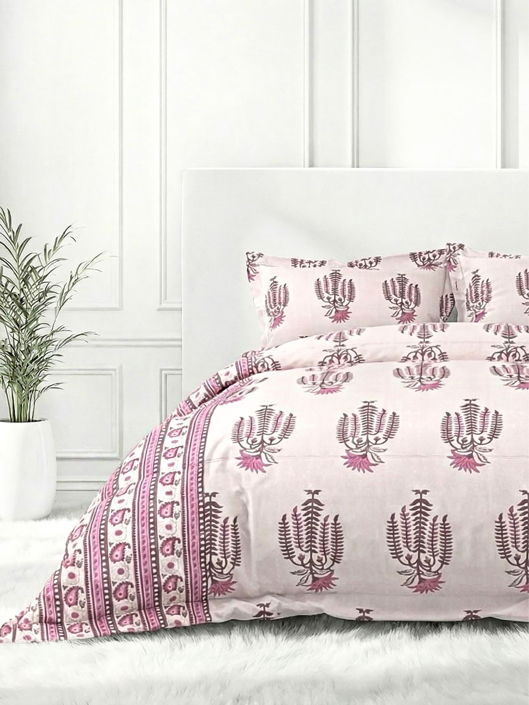 Pure Cotton King Size Bedsheet Set with 2 Pillow Covers - Dusky Plum