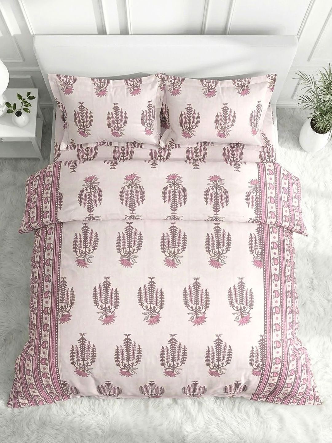 Pure Cotton King Size Bedsheet Set with 2 Pillow Covers - Dusky Plum