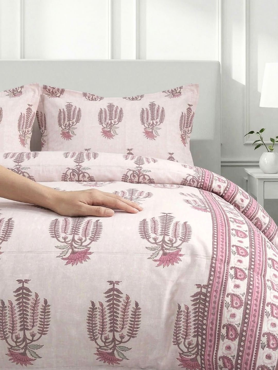 Pure Cotton King Size Bedsheet Set with 2 Pillow Covers - Dusky Plum
