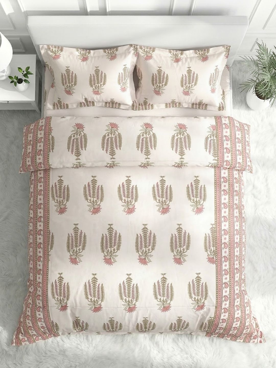 Pure Cotton King Size Bedsheet Set with 2 Pillow Covers - Peach Sand