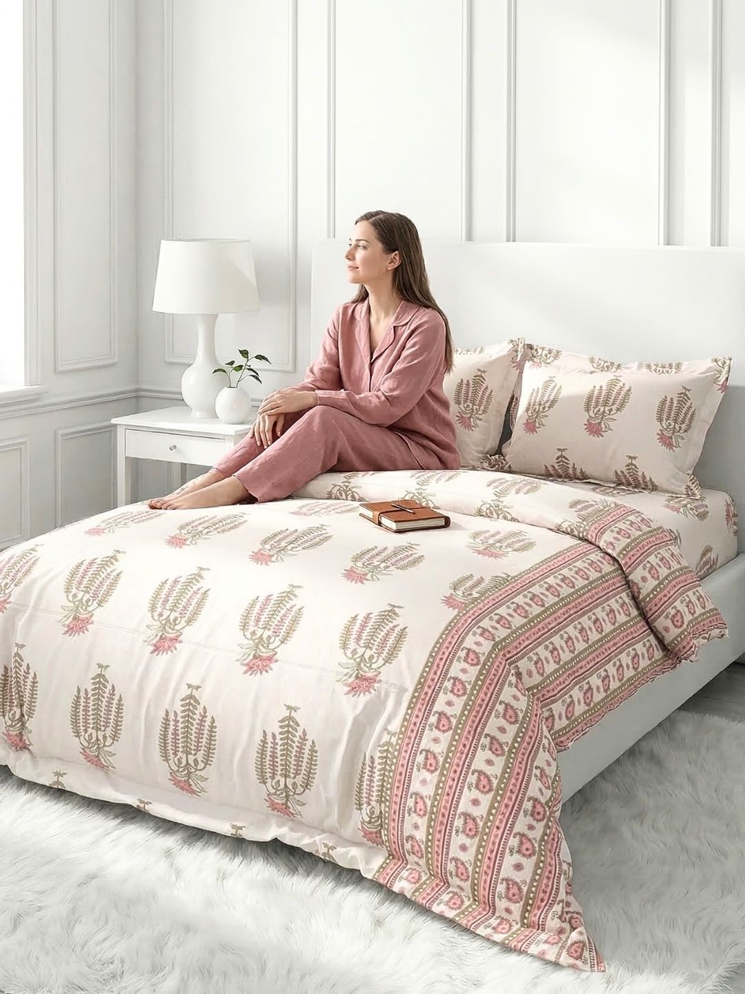Pure Cotton King Size Bedsheet Set with 2 Pillow Covers - Peach Sand