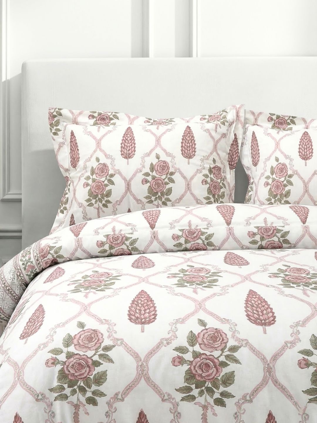 Pure Cotton King Size Bedsheet Set with 2 Pillow Covers - Ash Rose