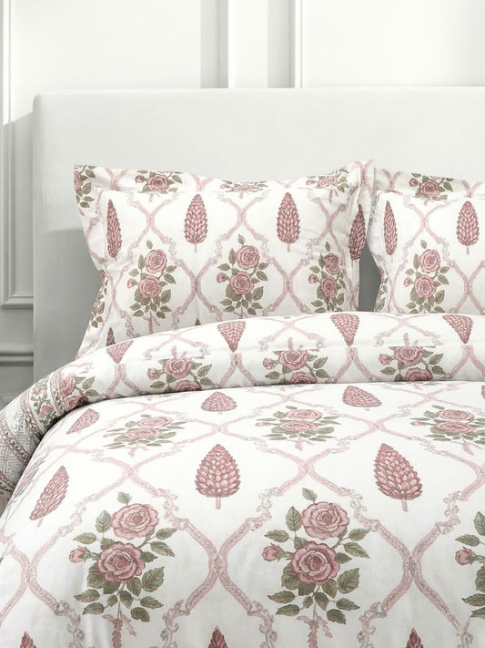 Pure Cotton King Size Bedsheet Set with 2 Pillow Covers - Ash Rose