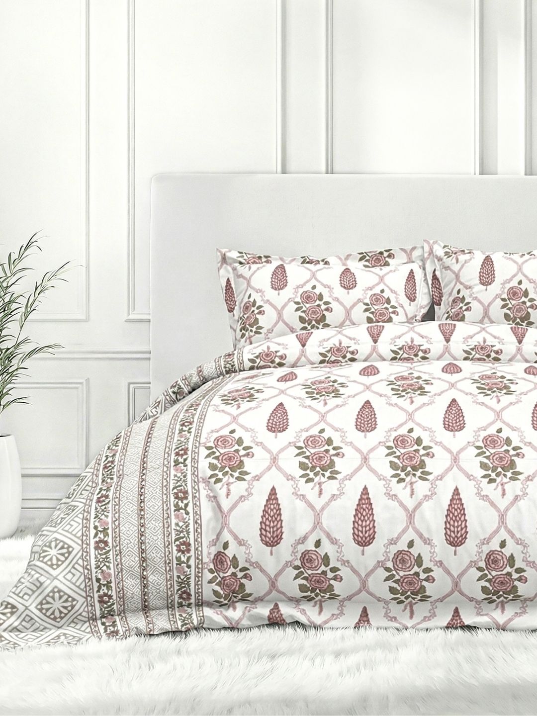 Pure Cotton King Size Bedsheet Set with 2 Pillow Covers - Ash Rose