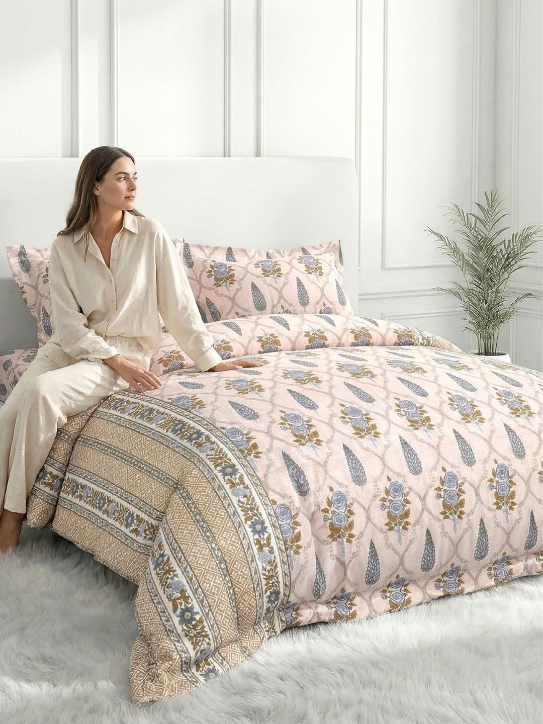 Pure Cotton King Size Bedsheet Set with 2 Pillow Covers - Warm Taupe