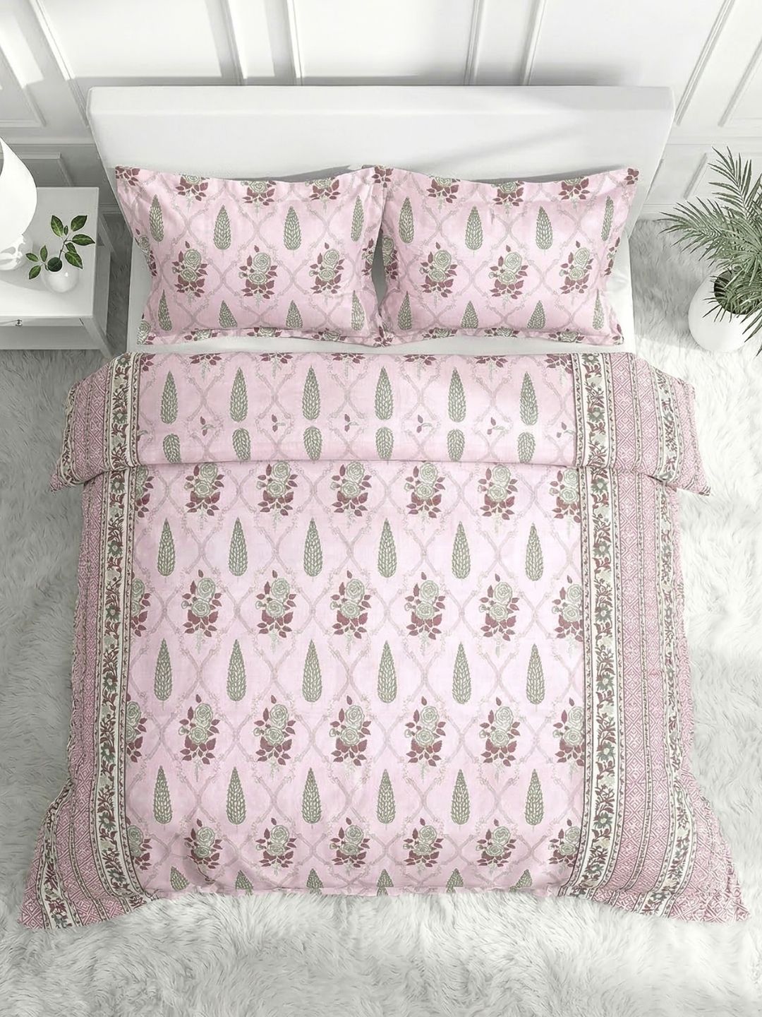 Pure Cotton King Size Bedsheet Set with 2 Pillow Covers - Blush Pink