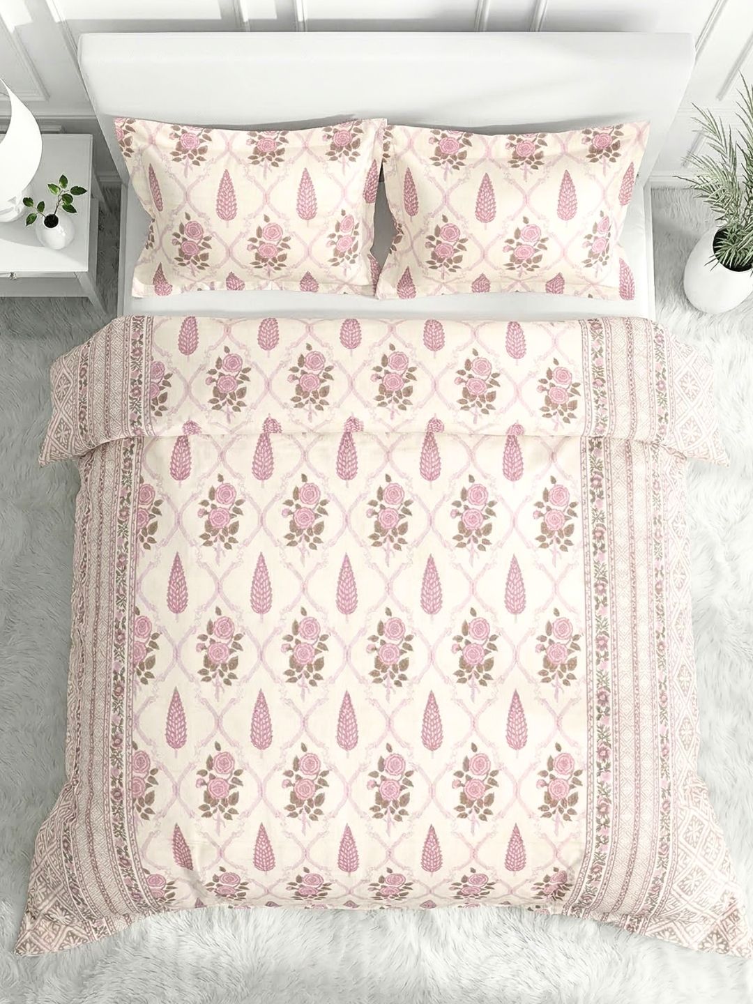 Pure Cotton King Size Bedsheet Set with 2 Pillow Covers - Peach Sand