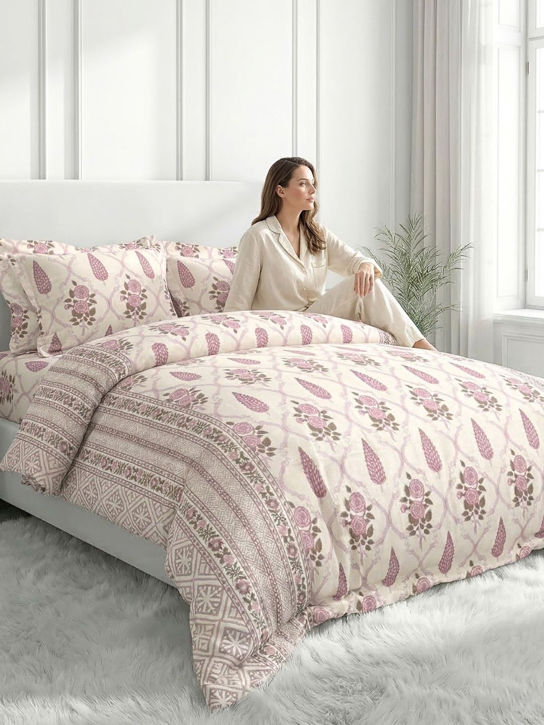 Pure Cotton King Size Bedsheet Set with 2 Pillow Covers - Peach Sand