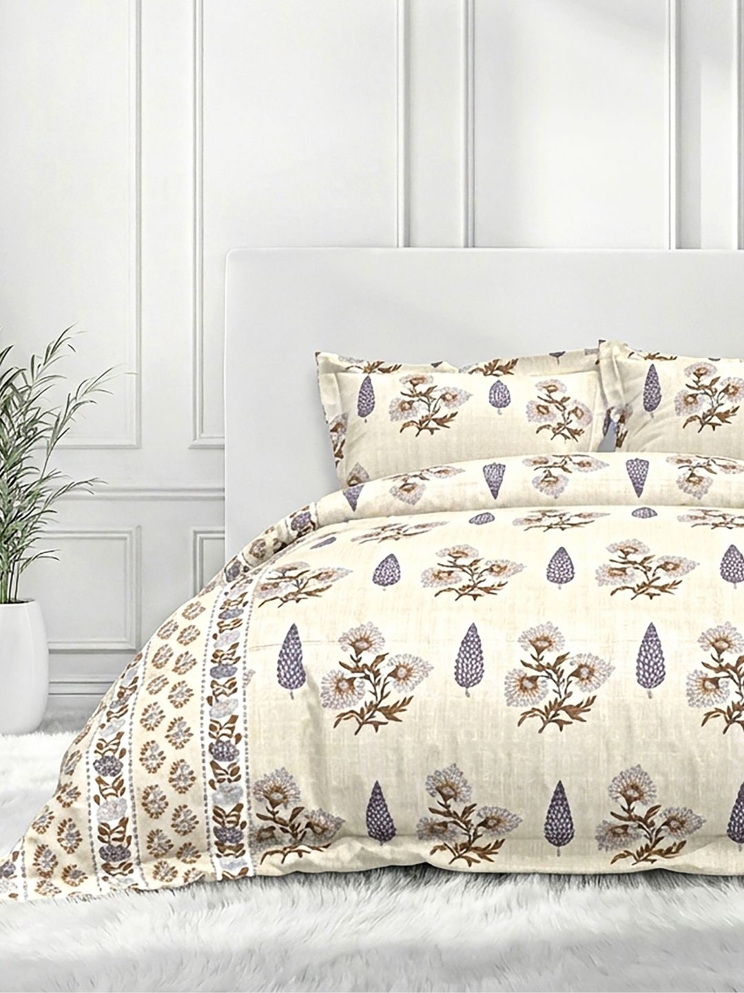 Pure Cotton King Size Bedsheet Set with 2 Pillow Covers - Sand