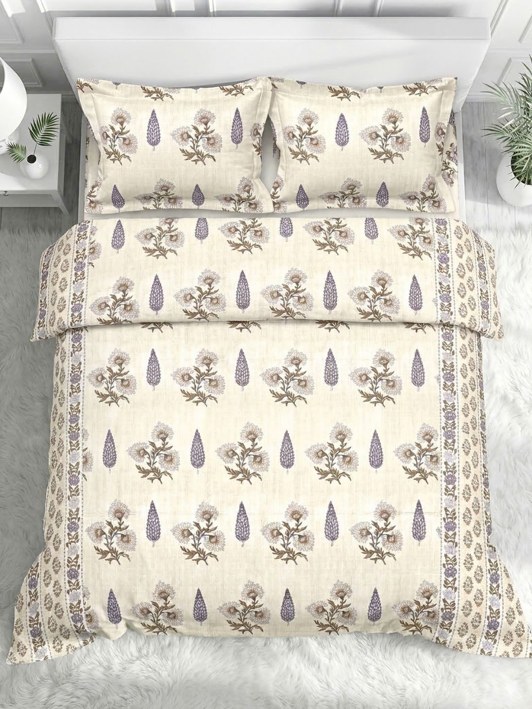 Pure Cotton King Size Bedsheet Set with 2 Pillow Covers - Sand