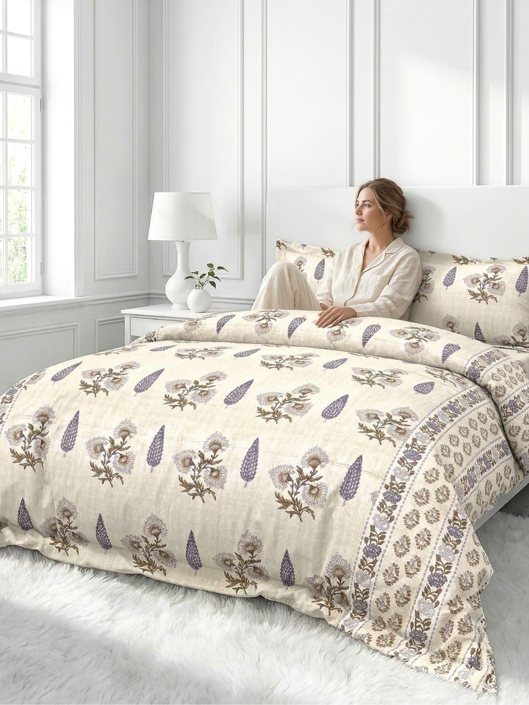 Pure Cotton King Size Bedsheet Set with 2 Pillow Covers - Sand