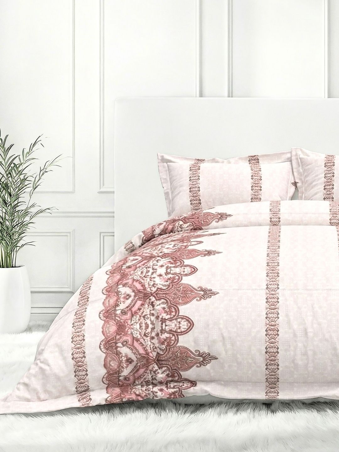 Pure Cotton King Size Bedsheet Set with 2 Pillow Covers - Powder Pink
