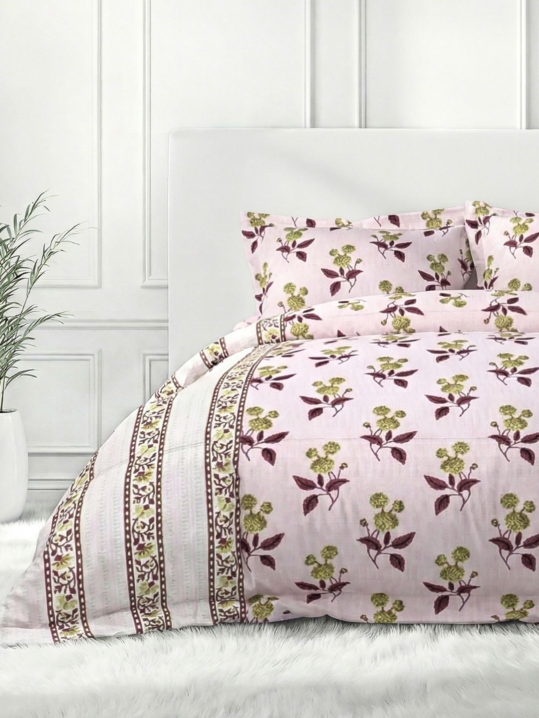 Pure Cotton King Size Bedsheet Set with 2 Pillow Covers - Dusky Pink