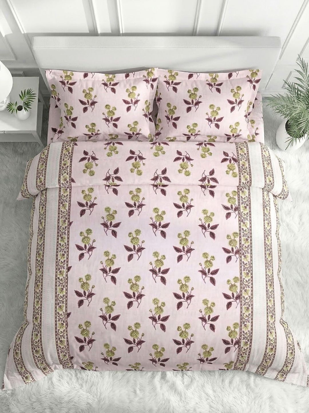 Pure Cotton King Size Bedsheet Set with 2 Pillow Covers - Dusky Pink