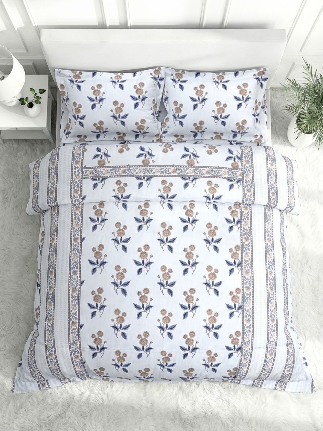 Pure Cotton King Size Bedsheet Set with 2 Pillow Covers - Aqua Blue
