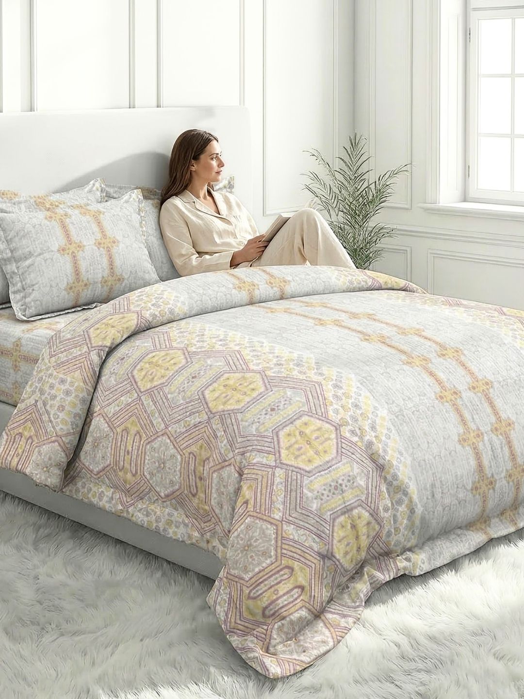 Pure Cotton King Size Bedsheet Set with 2 Pillow Covers - Grey