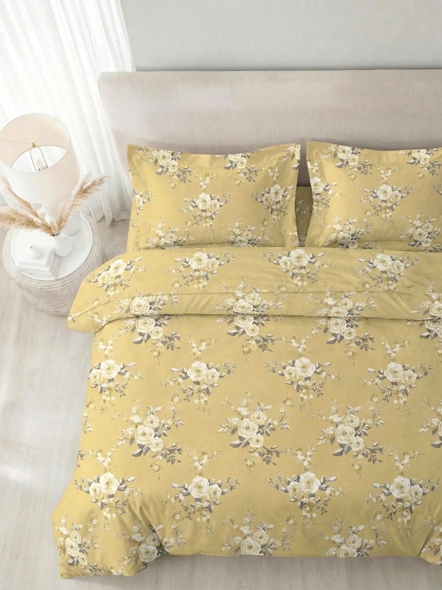 Blended Cotton Double Size Bedsheet with 2 Pillow Covers - Sunshine Garden