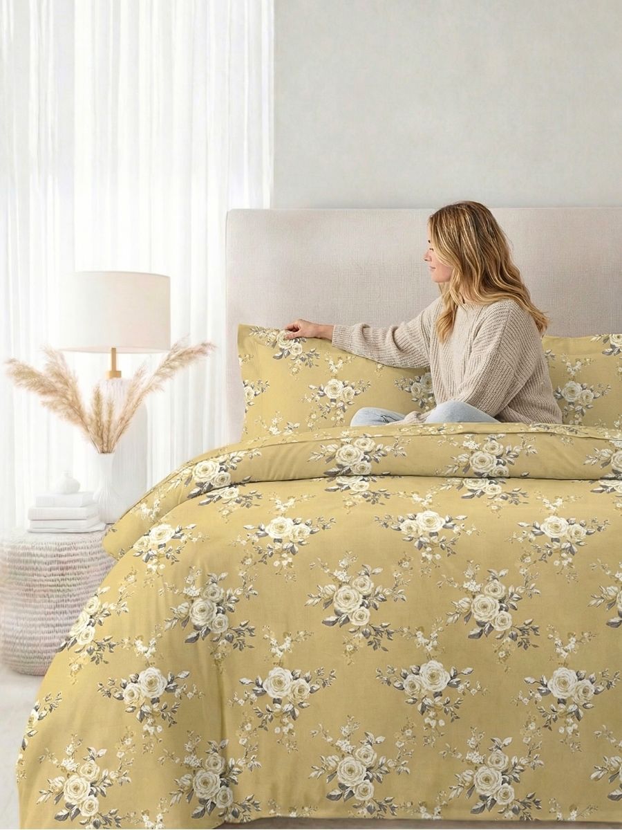 Blended Cotton Double Size Bedsheet with 2 Pillow Covers - Sunshine Garden