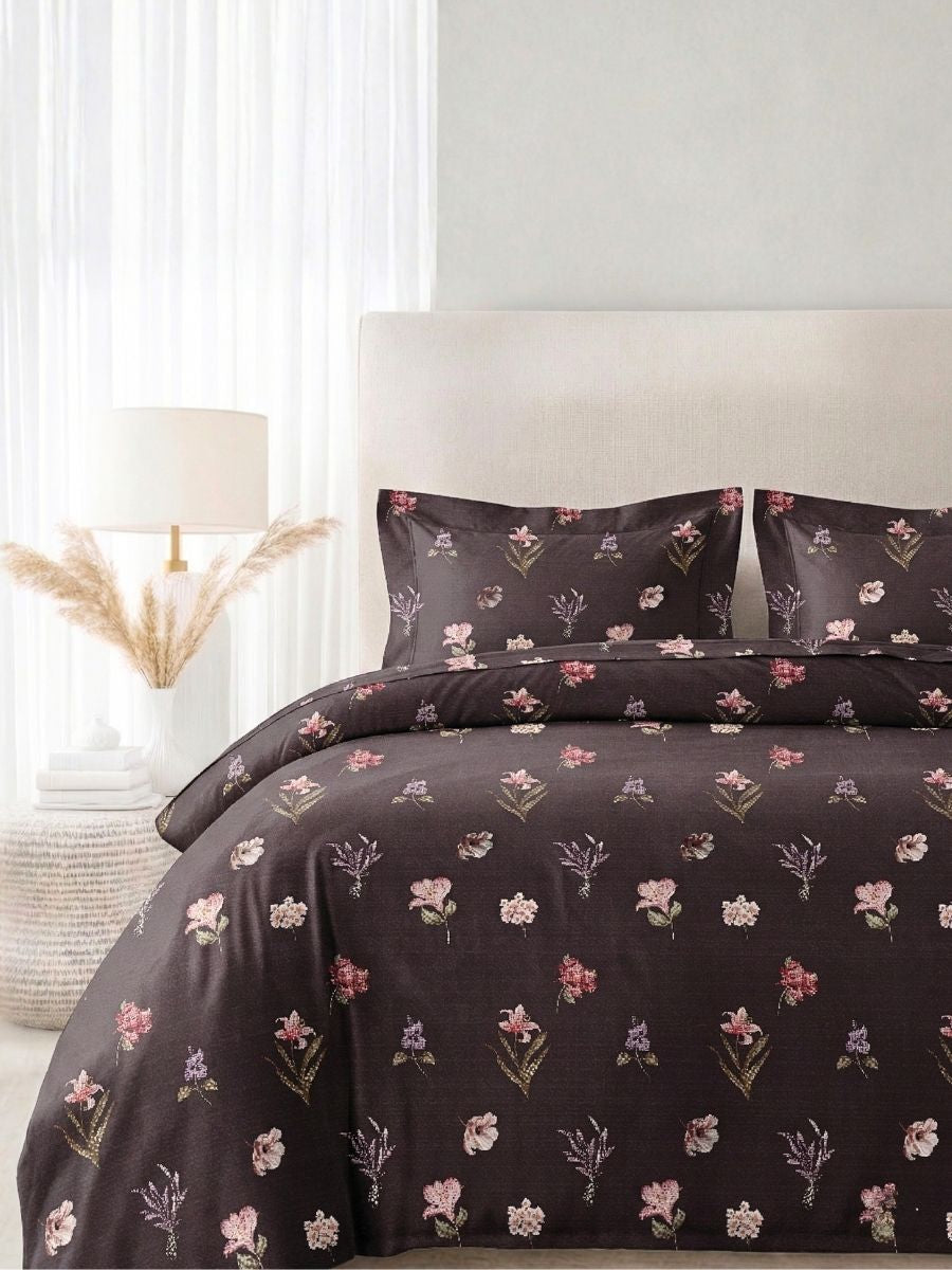 Blended Cotton Double Size Bedsheet with 2 Pillow Covers - Truffle Blossom