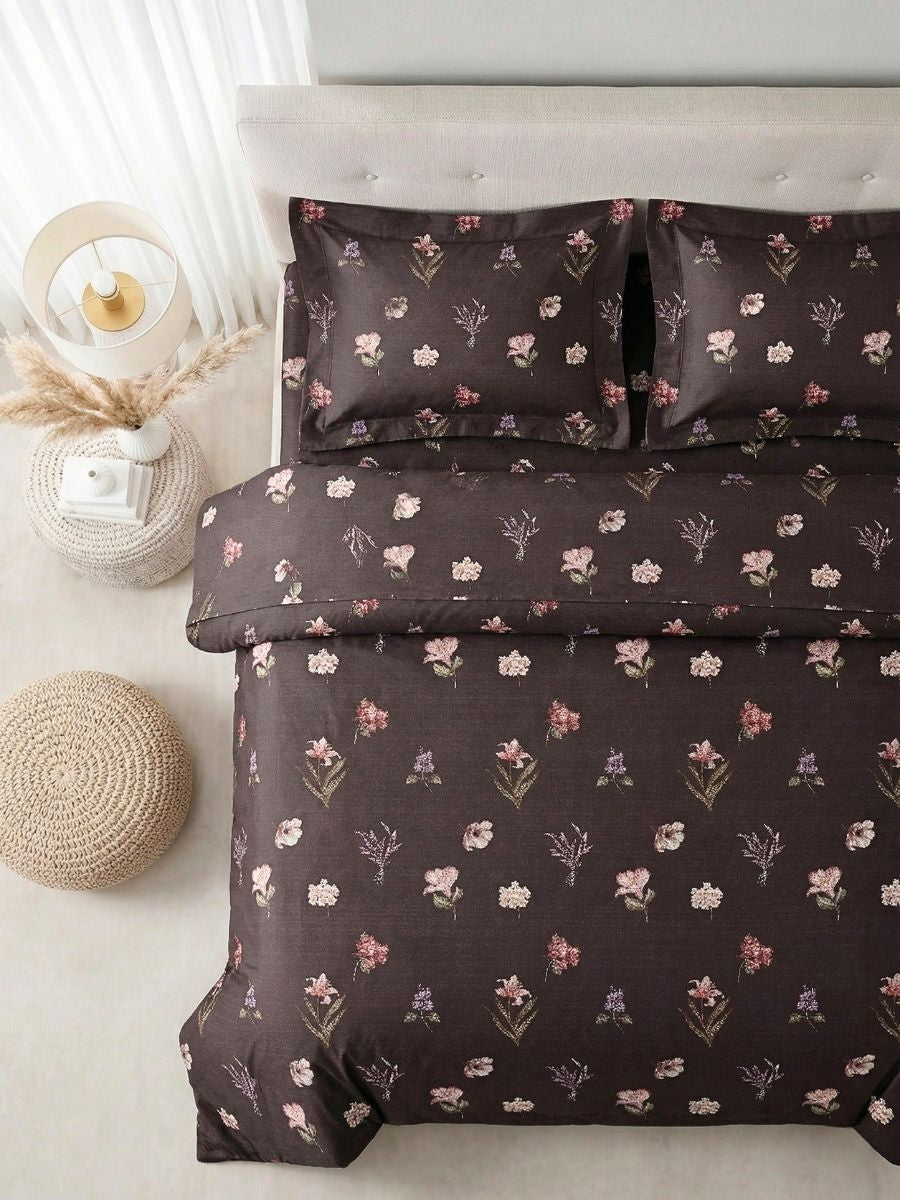Blended Cotton Double Size Bedsheet with 2 Pillow Covers - Truffle Blossom