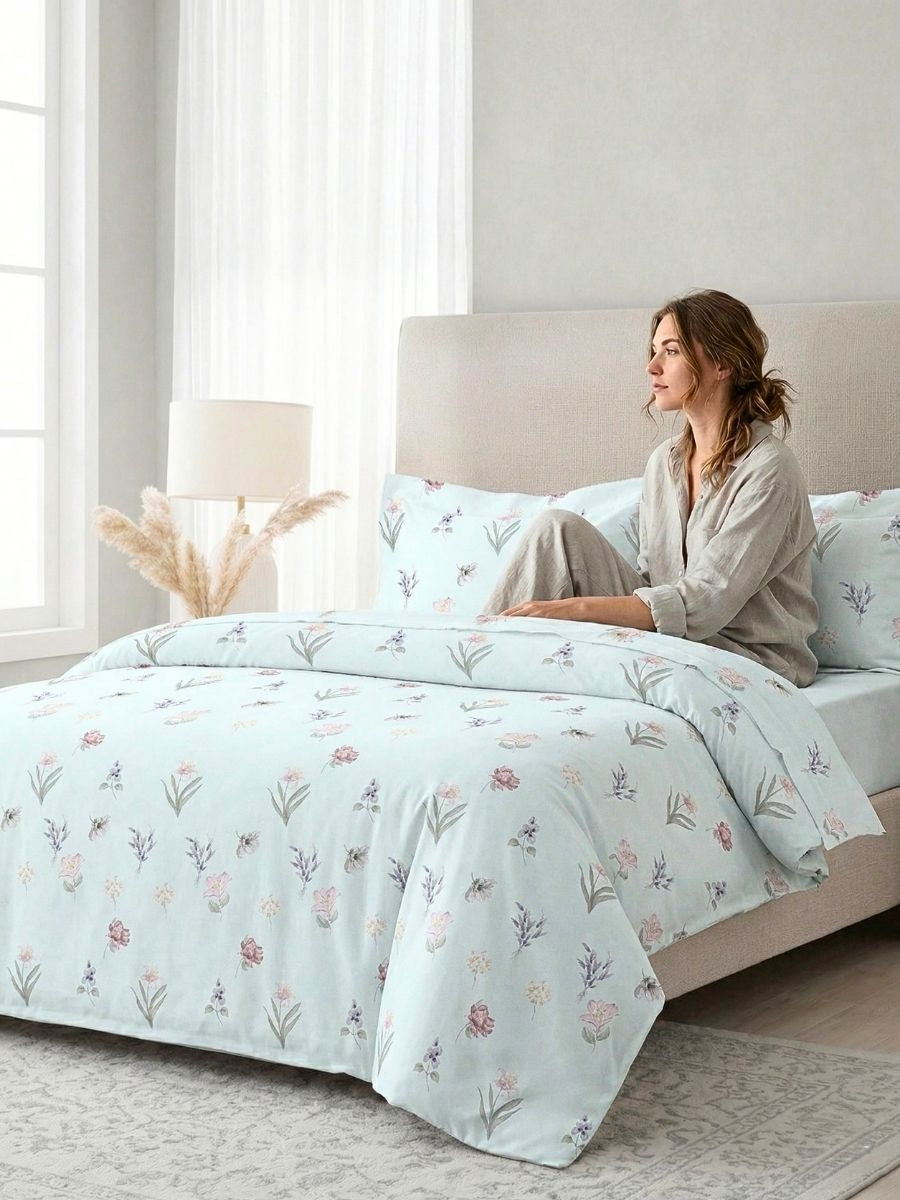 Blended Cotton Double Size Bedsheet with 2 Pillow Covers - Falling Fauna