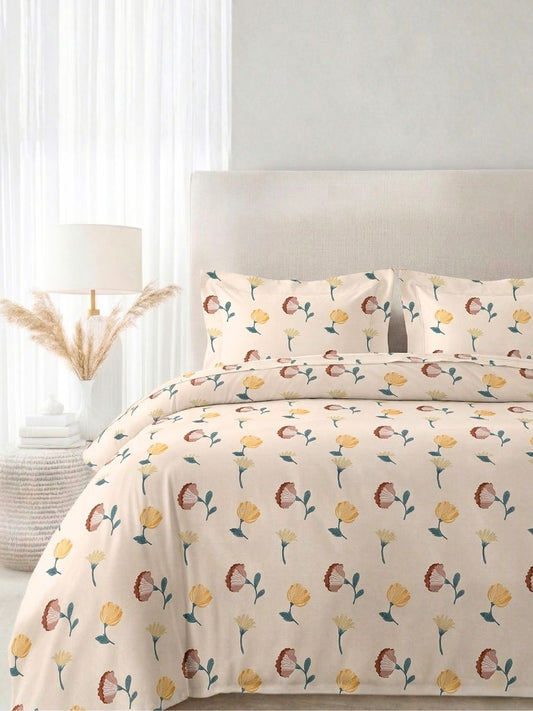 Blended Cotton Double Size Bedsheet with 2 Pillow Covers - Peach Blooms