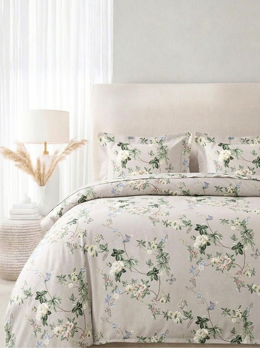 Blended Cotton Double Size Bedsheet with 2 Pillow Covers - Wildflower Vines