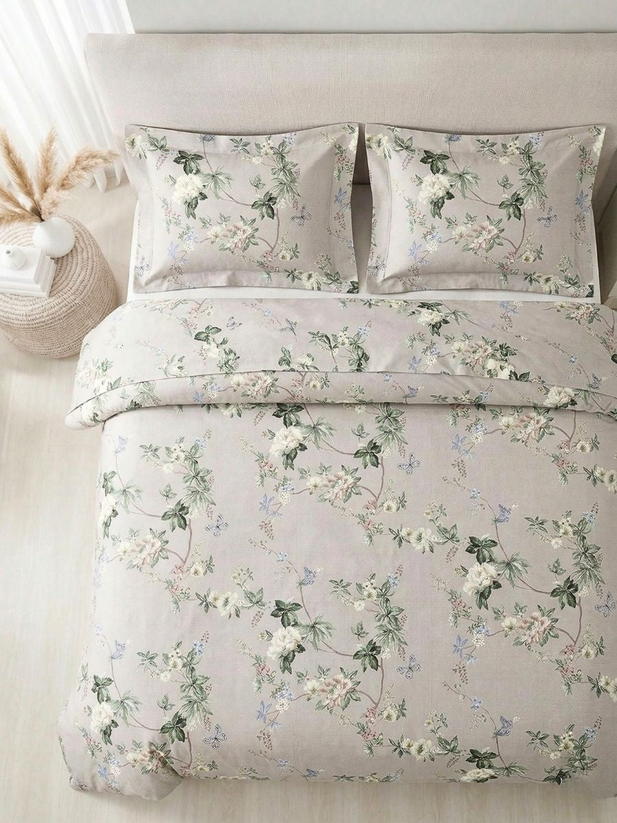 Blended Cotton Double Size Bedsheet with 2 Pillow Covers - Wildflower Vines