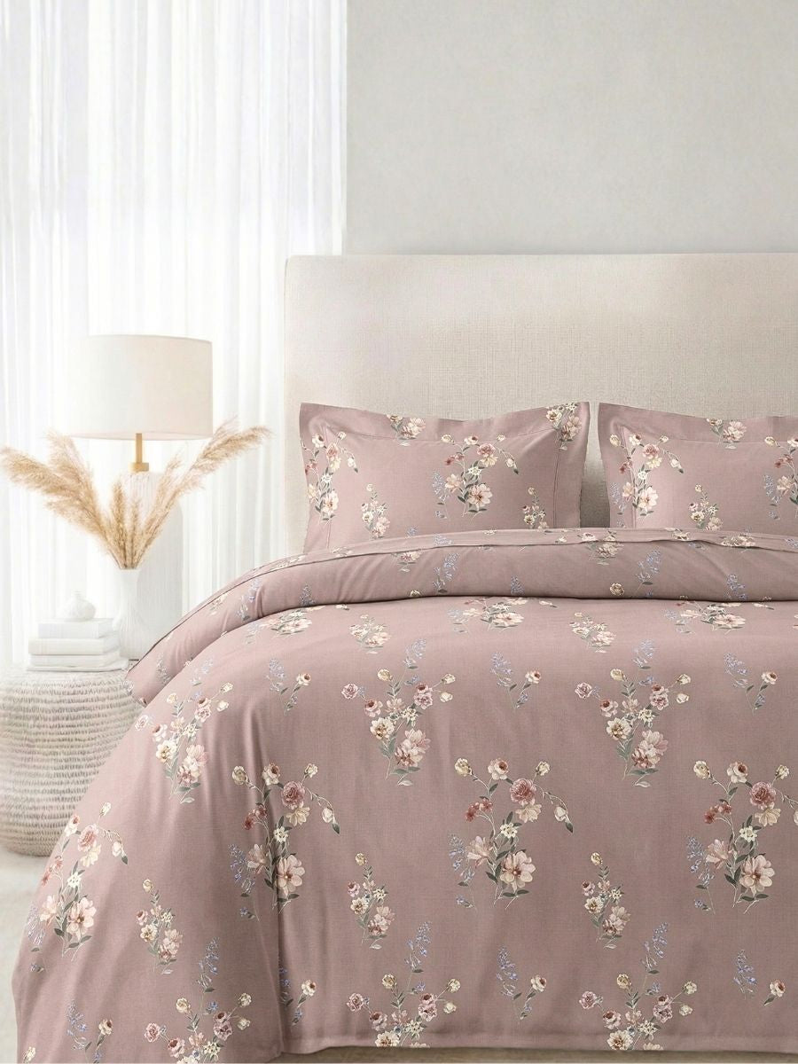 Blended Cotton Double Size Bedsheet with 2 Pillow Covers - Blush Rose Meadow
