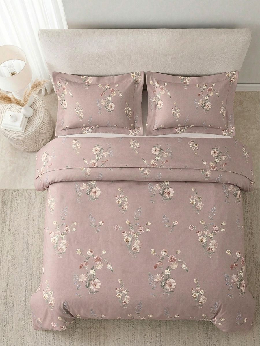 Blended Cotton Double Size Bedsheet with 2 Pillow Covers - Blush Rose Meadow