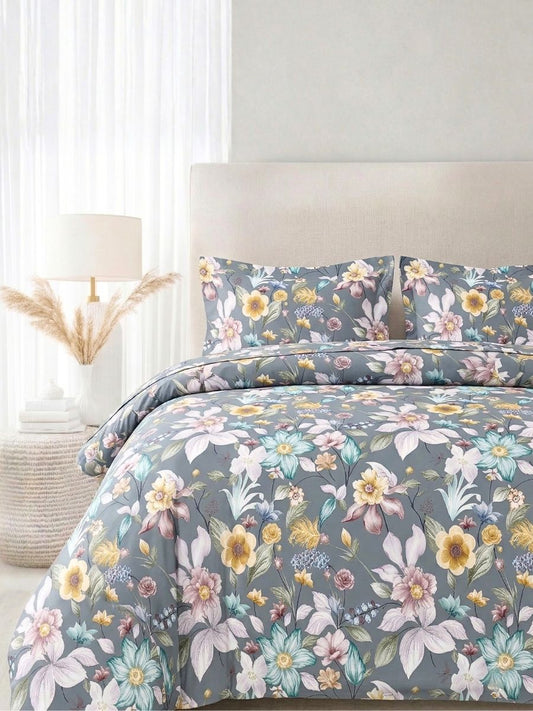 Blended Cotton Double Size Bedsheet with 2 Pillow Covers - Midnight Garden