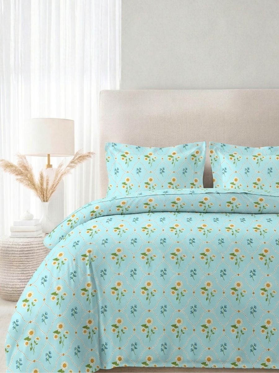 Blended Cotton Double Size Bedsheet with 2 Pillow Covers - Ditsy Daisy