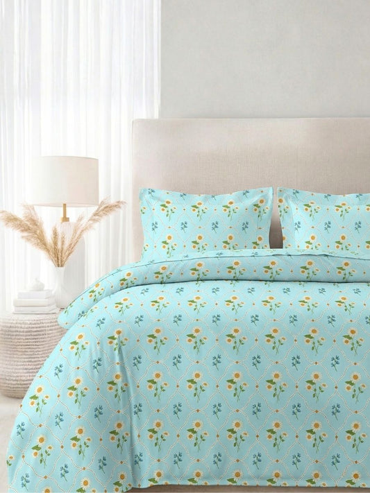 Blended Cotton Double Size Bedsheet with 2 Pillow Covers - Ditsy Daisy