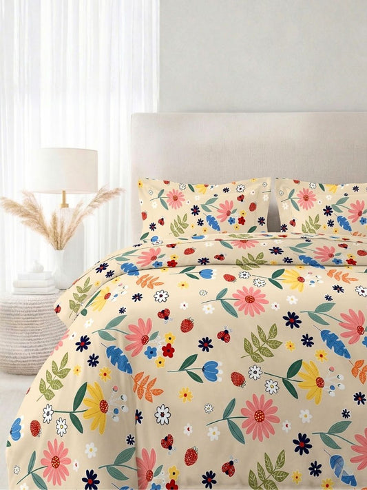 Blended Cotton Double Size Bedsheet with 2 Pillow Covers - Storybook Garden Toss