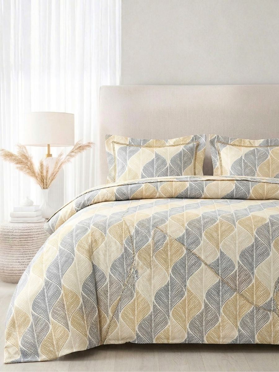 Blended Cotton Double Size Bedsheet with 2 Pillow Covers - Etched Wave