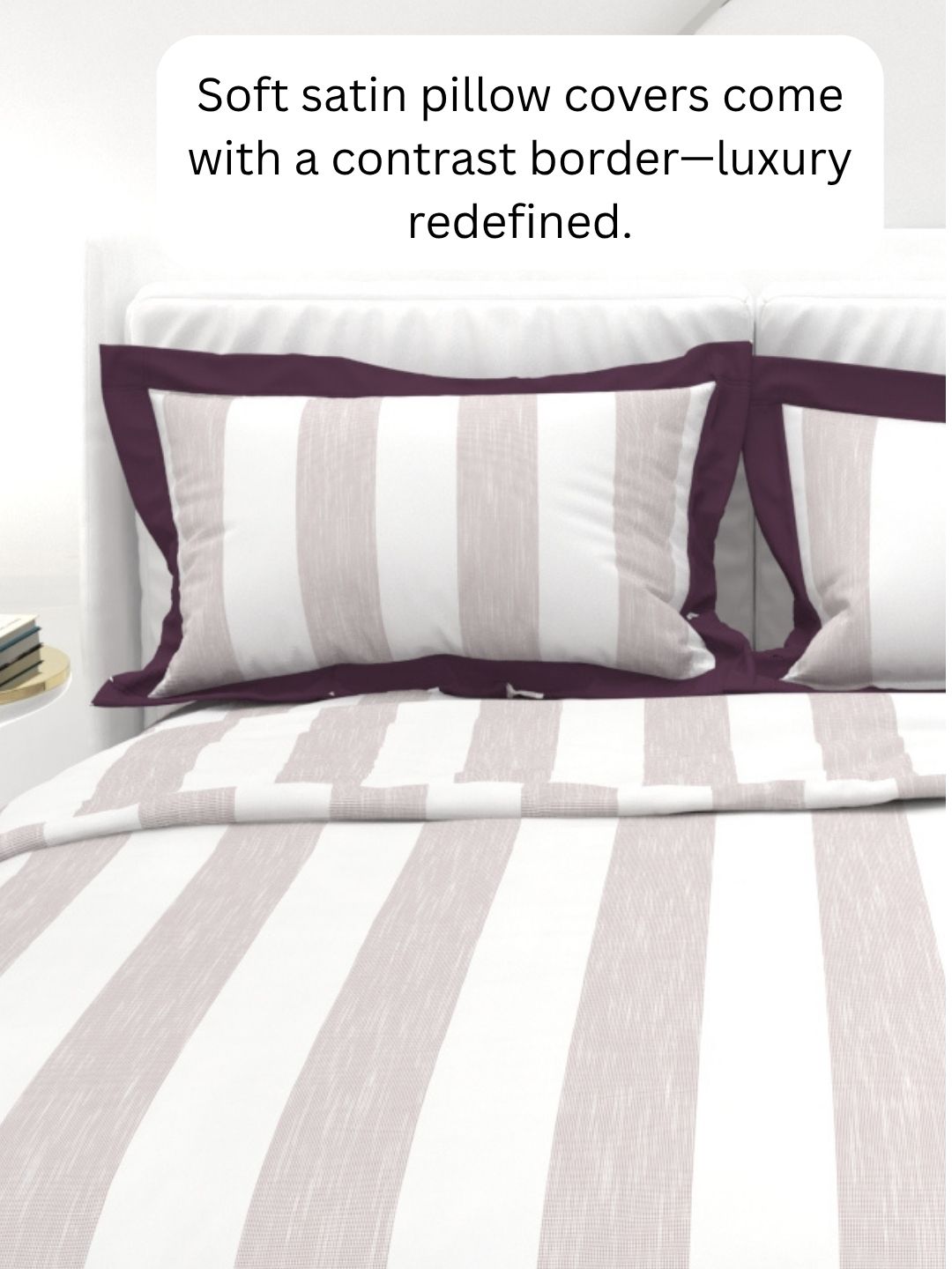 Carnation King Size Bedsheet Set with Contrast Border - White & Wine